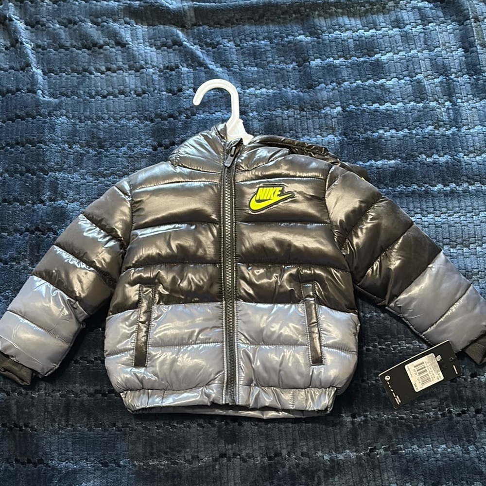 Baby Nike Gray and Black Puffer Jacket with Insulated Design